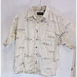 Field & Stream Cream gray short sleeve button up fishing shirt mens L cotton